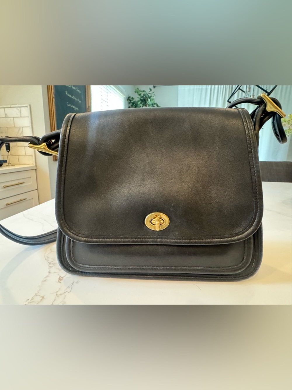 Coach Black Leather Crossbody with Gold Turnlock